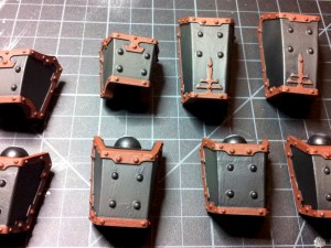 Reaver Titan Leg piston guards with ruddy brown trim
